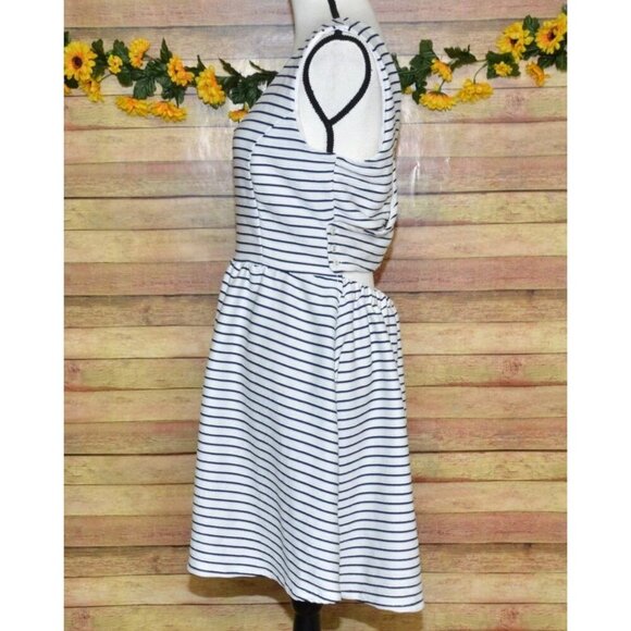 Lauren Conrad Sun Dress Navy Nautical Cross Back Size L Fit & Flare Preppy Lined - Picture 5 of 11